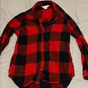 Red and Black Plaid Button-Up Shirt